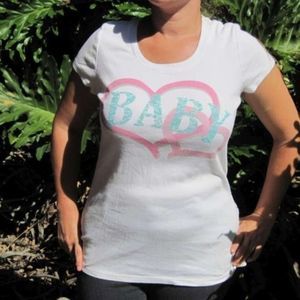 Baby Two Hearts Maternity White Short Sleeve Shirt Top Pregnancy Stained Freebie